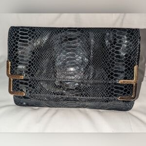 Michael Kors Black Snakeskin Clutch with Gold Accents